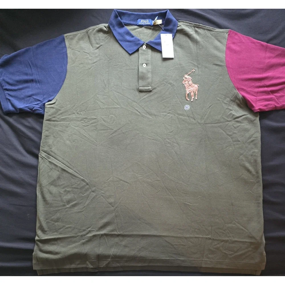 Polo Ralph Lauren Mesh Leather Big Pony Polo Shirt Men's Big & Tall 3XLT NWT
